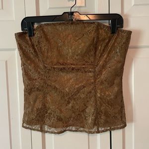 Express Gold Lace Strapless Top